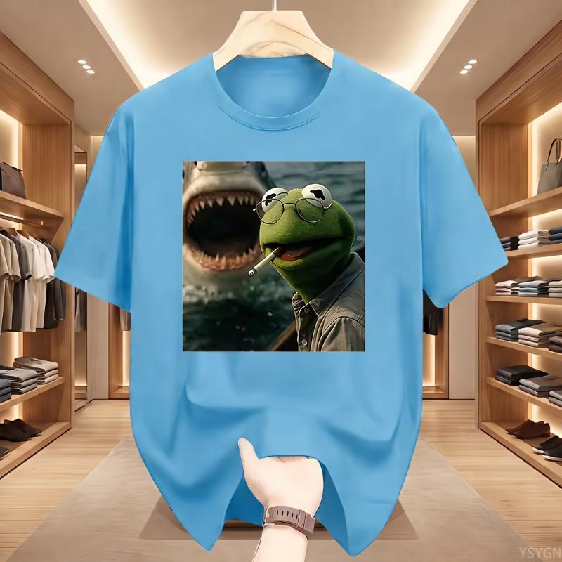 Dark Humor Frog Shark Graphic Funny Meme Tshirt Unisexs Clothing Fashion Tshirts Cotton Casual Short Sleeve T Shirts Streetwear