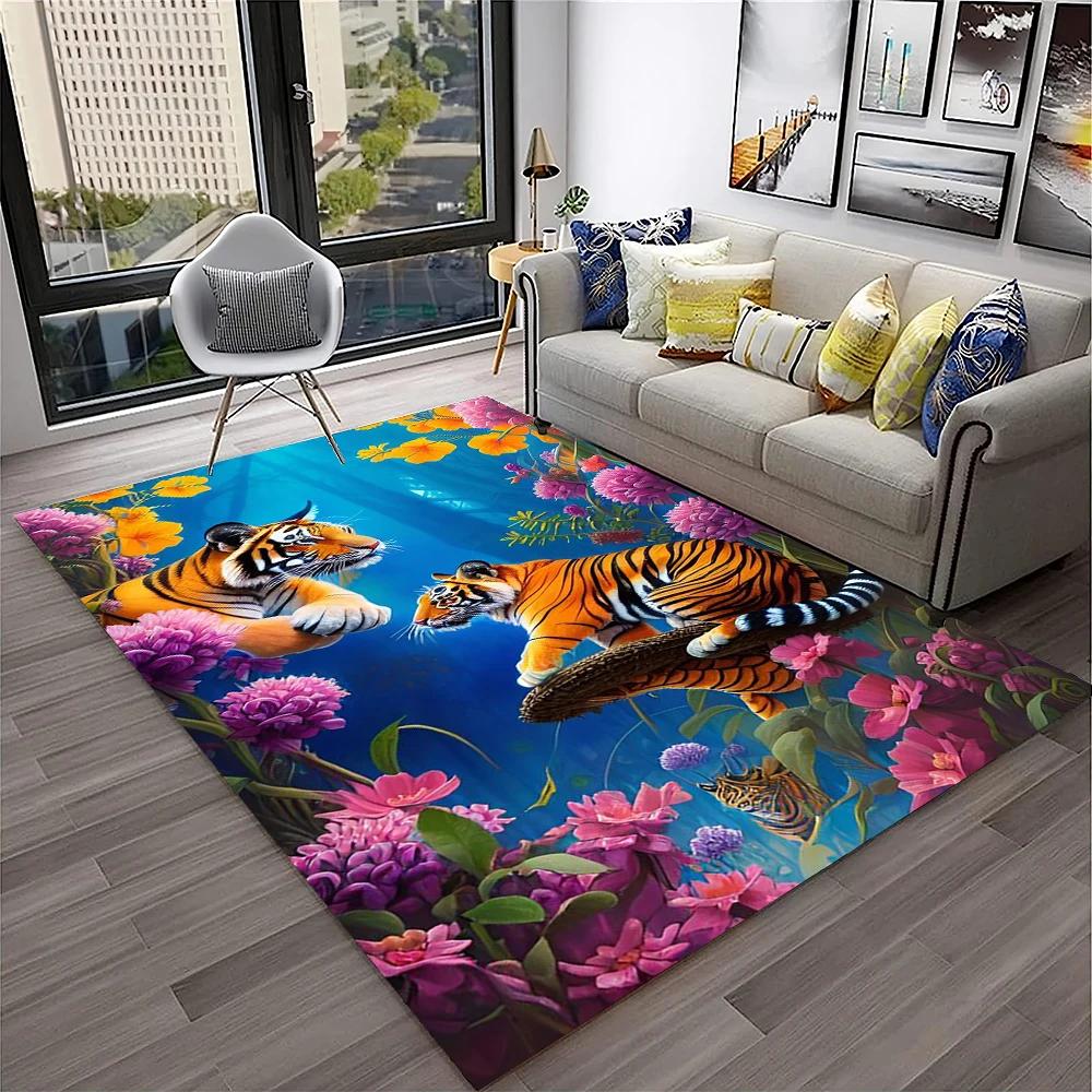 Tappeto Animale Tigre dei Sogni 3D Cartoon per Casa Soggiorno Camera da Letto Divano Zerbino Decorazione, Tappeto per Area Giochi Bambini Tappetino Antiscivolo