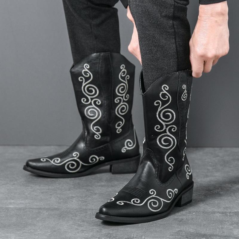 Fashion New Winter Fashion High Tops Embroidery Pattern Western Cowboy Boots For Men's Casual Luxury Brand High-top Shoes Zapatos Hombre