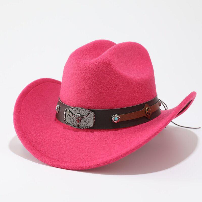 New Belt Decoration Western Cowboy Hat Retro Fashion Hat Autumn and Winter Women's Party Performance Jazz Top Hat