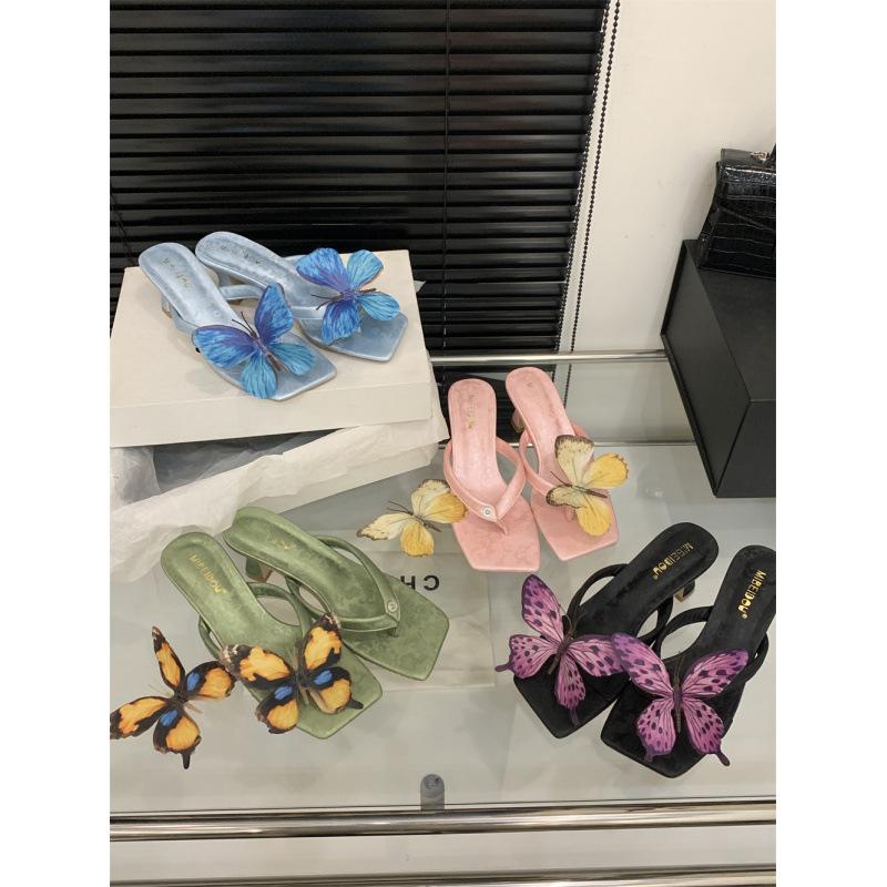 2025 Butterfly High Heel Sandals Black Green Pink Blue