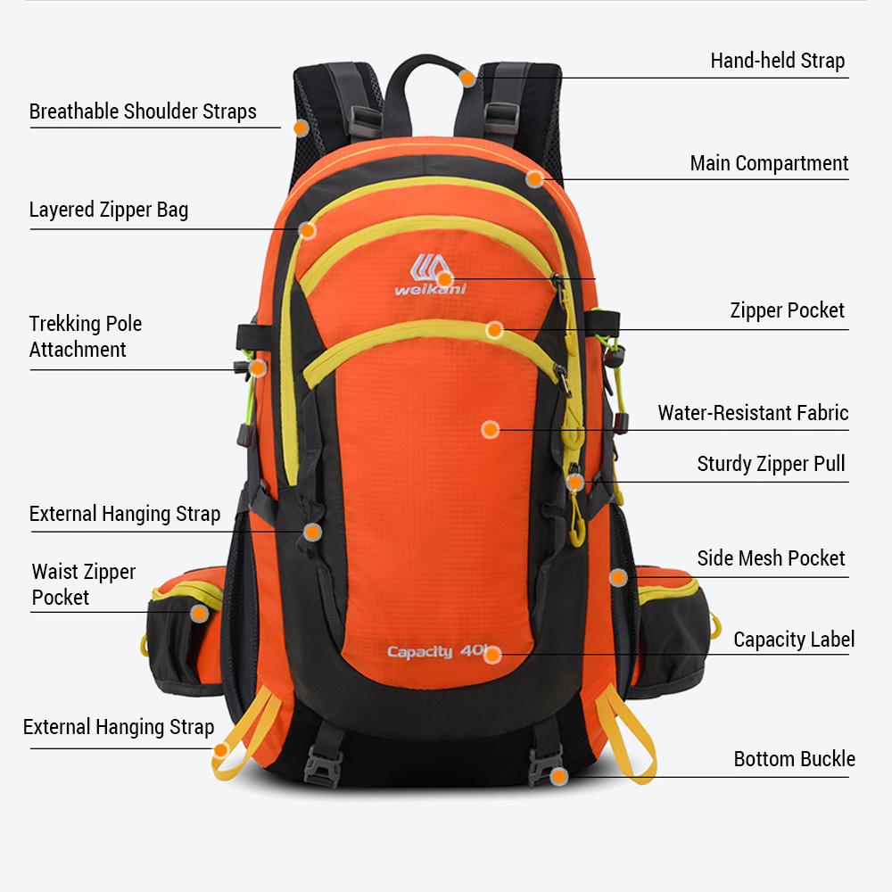 Wanderrucksack, 40 l, wasserdicht, für Outdoor-Reisen, Tagesrucksack, Camping-Rucksack für Damen und Herren