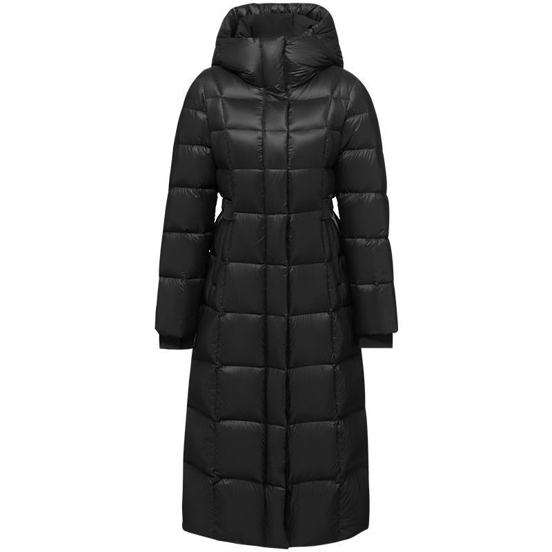 TANBOER Women's Long Hooded Slim-Fit Belted Goose Down Jacket 550892Z