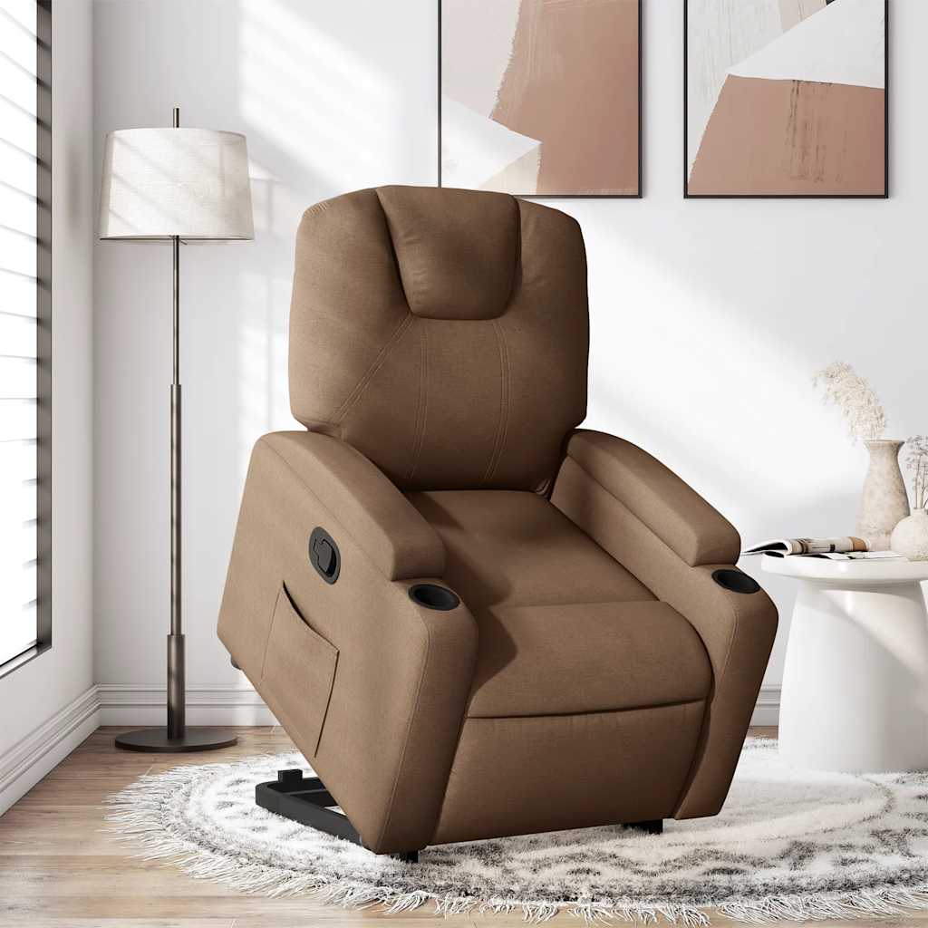 Recliner Chair with Lift Assist Brown Fabric