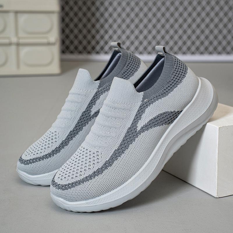 Atmungsaktive Mesh Sportschuhe Flachschuhe Damen Übergröße 41 Zum Hineinschlüpfen Gestrickte Plateau-Sneaker Damen Bequem Weiche Sohle Laufschuhe