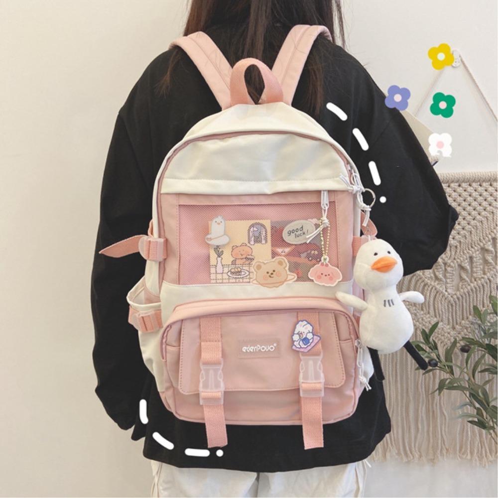 

Harajuku Large Capacity Backpack Nylon School Bag Simple Canvas Schoolbag Student зелений
