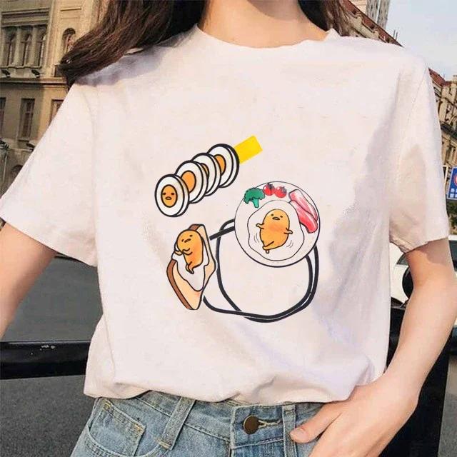 Harajuku Faules Ei Gudetama Aufdruck Damen Kinder T-Shirt Kurzarm Kawaii Gothic Weibliches Ästhetisches Oberteil Harajuku Stil Kleidung