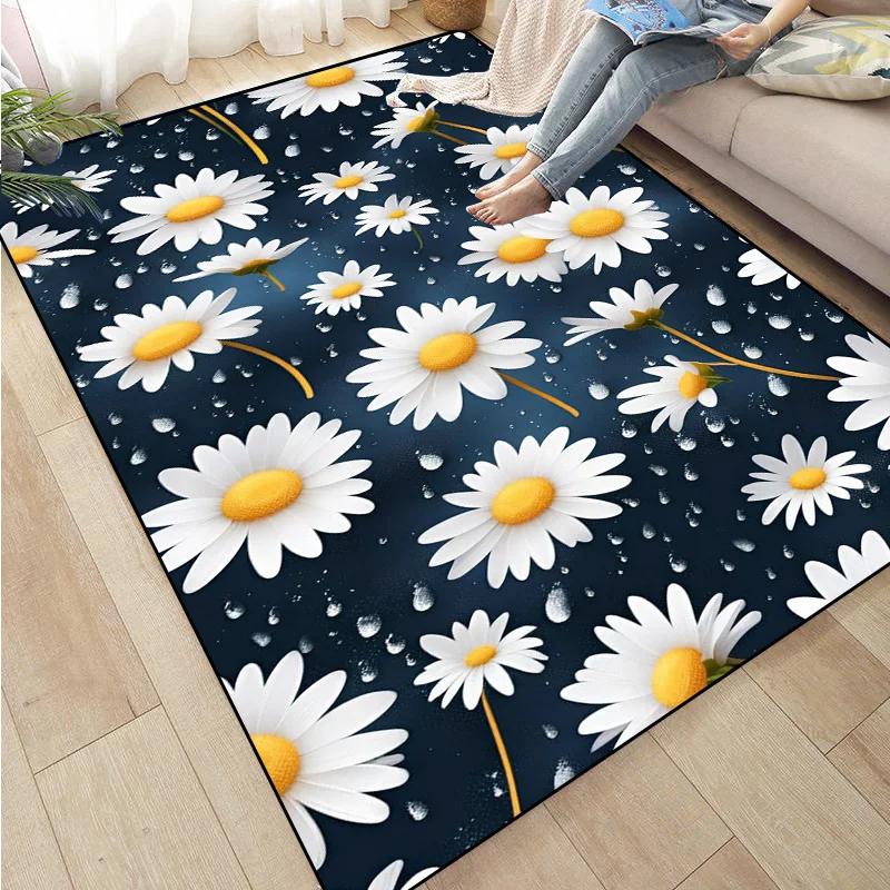 Rose Sunflower Daisy Peach Blossom Carpet Mat Colorful Flower Area Decorative Rugs for Room