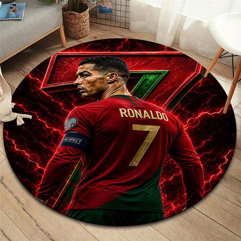 Cristiano Ronaldo Round Area Rug,Carpet Rug for Living Room Bedroom Sofa Playroom Decor,Non-slip Floor Mat