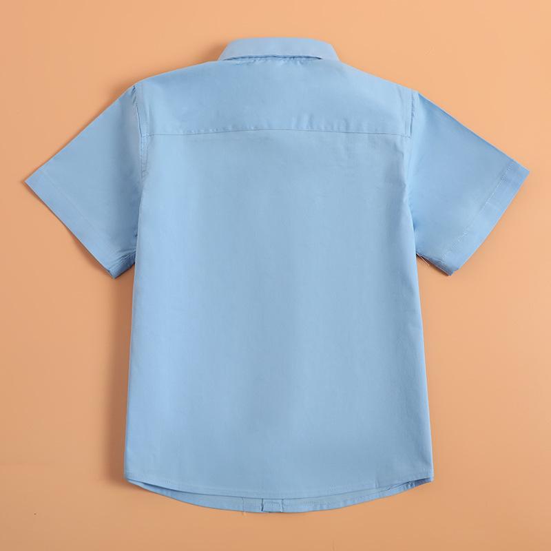 Boys' Blue Short-Sleeve School Uniform Shirt - Thin, Pure Cotton Summer Formal Wear for Middle & Big Kids