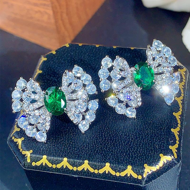New Jewelry Set Necklace Earrings Ring Emerald Fashion Commuting Light Luxury Butterfly Versatile Women