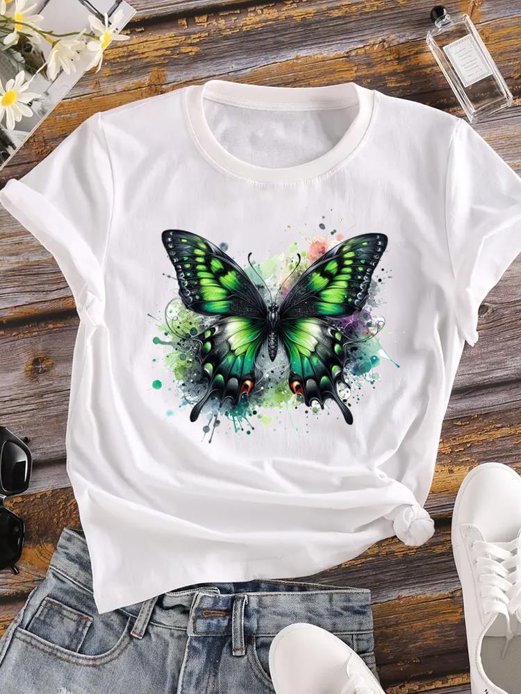 (Asian Size)  Tee Women love heart plant trend cute Clothing Casual Top Short Sleeve T Shirt Fashion Print Lady Female Graphic T-shirts