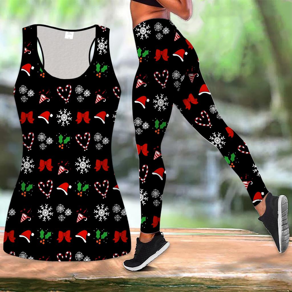 Christmas Festival Print Yoga Outfit for Women Fashion Workout Leggings Fitness Sports Casual Yoga Set Sports Suit
