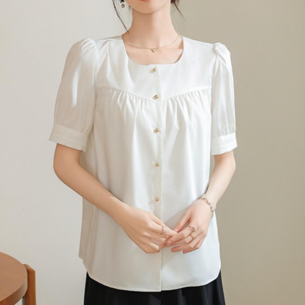GMXIA Women's Summer White Shirt Women Versatile Commuting Temperament Tops