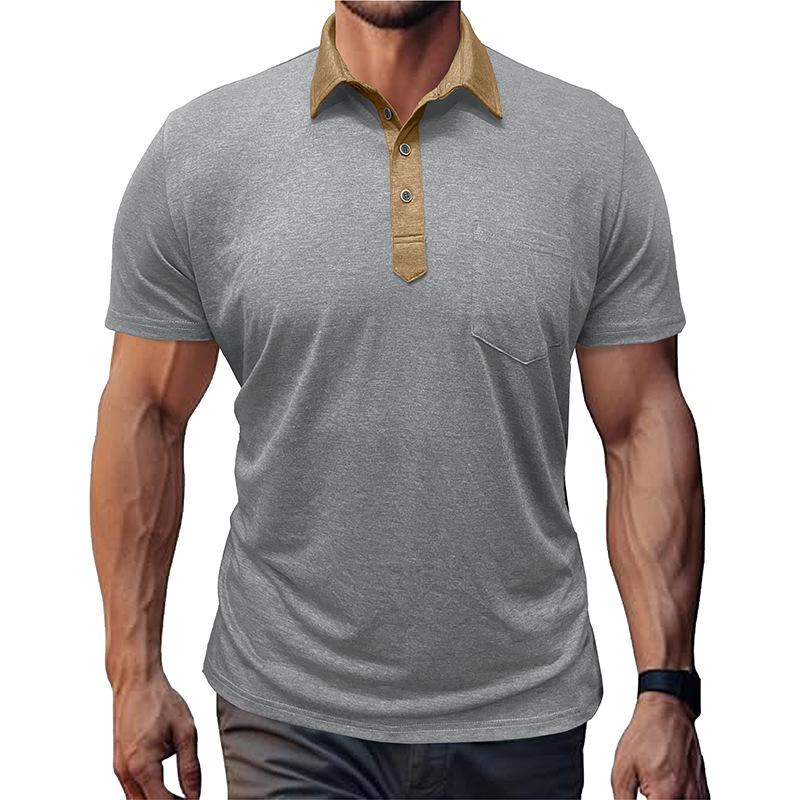 Men's Short Sleeve Turn-Down Collar T-Shirt Men's Polo Shirt Casual Color Block Design Asymmetric Design Top