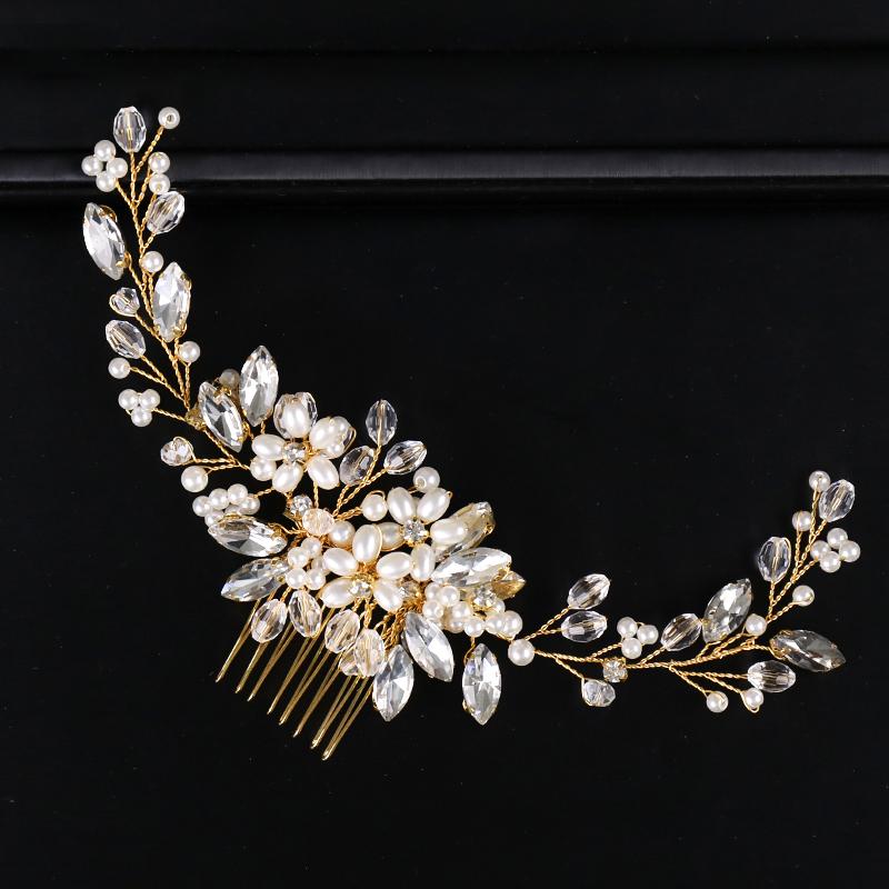 Trendiger goldener Perlenkristall Brauthaarkamm Haaraccessoires Hochzeit Braut Kopfschmuck Haarschmuck Braut Frauen Haarschmuck