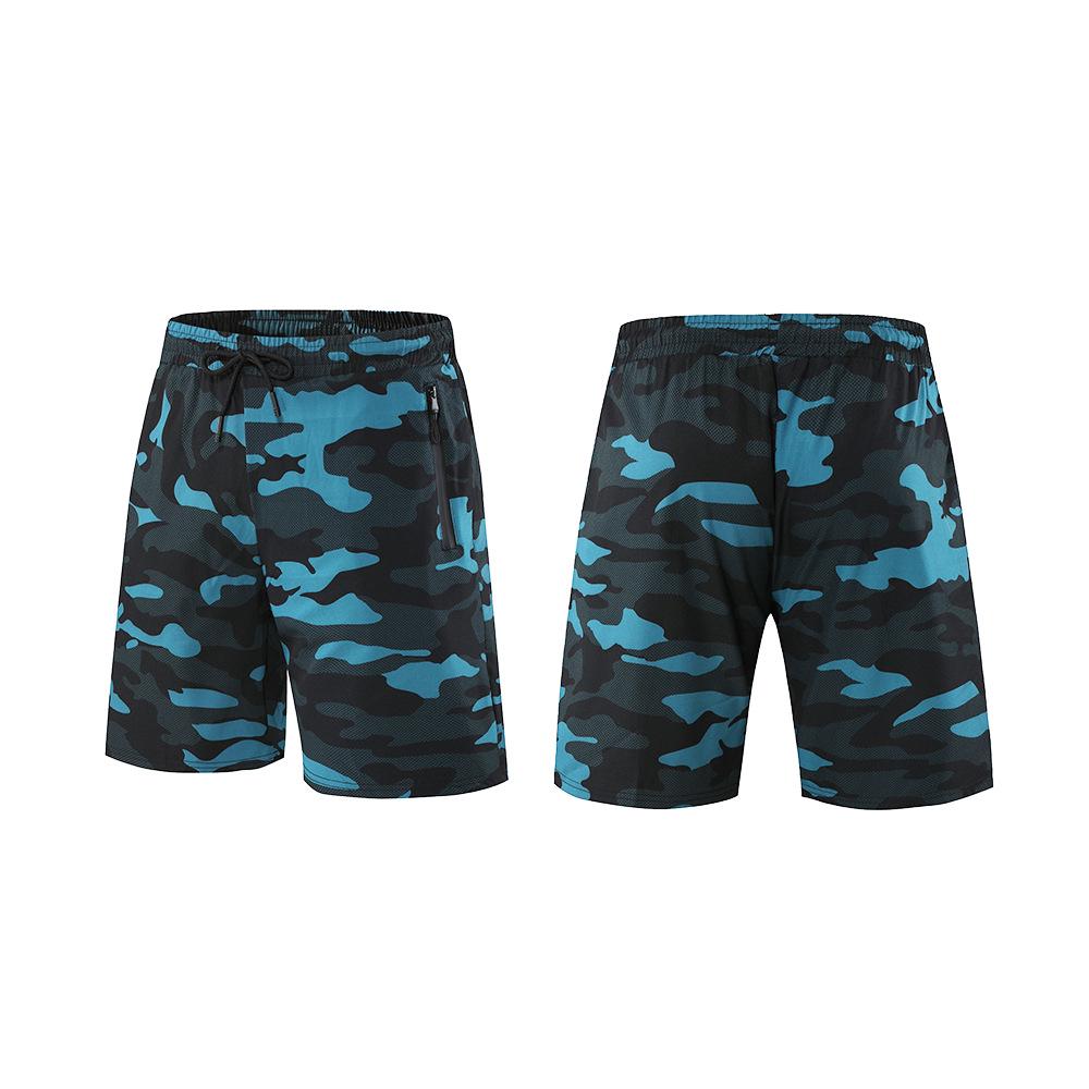 Men's Slim-Fit Camouflage Breathable Summer Fitness Shorts with Zipper Pockets, Mid-Length, Multi-Color Print