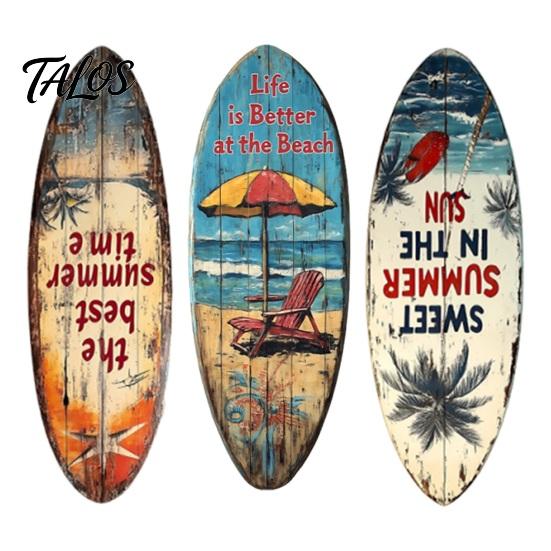 1/3Pcs Surfboard Plaque Decoration, Solid Wood Vintage Coastal Wall Sign, Retro Seaside Style Wall Art Ornament for Indoor Outdoor Use