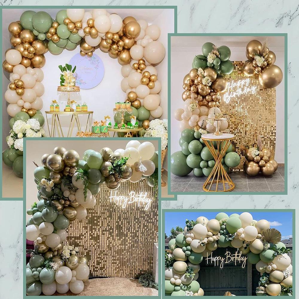 Avocado Green Balloons Arch Garland White Sand Gold Globos Kit Birthday Party Baby Shower Gender Reveal Background Decoration