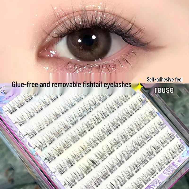 Mengjie Shangpin Large Capacity Stemless Fishtail Self-Adhesive Cluster Eyelashes - Natural Look for Beginners