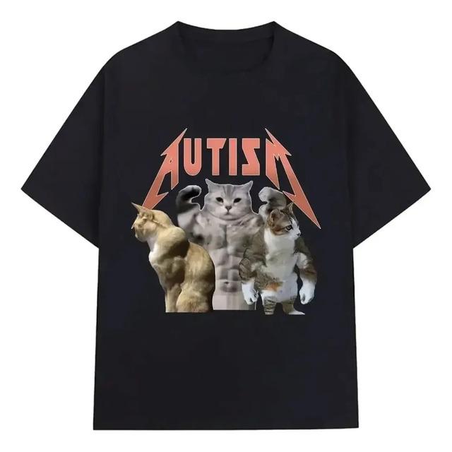 Camiseta Divertida Con Estampado De Autismo De Gatos Musculo M