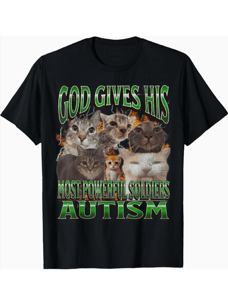 God Gave Him The Strongest Warrior AutismCat Pattern TShirt Fun Autism Awareness Promotional TShirt Unisex Clothing Y2K