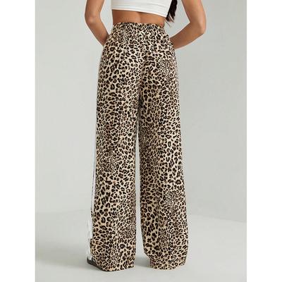 All-match Sports Casual Pants for Women with High Waist Loose Contrasting Color Striped Wide-leg Pants