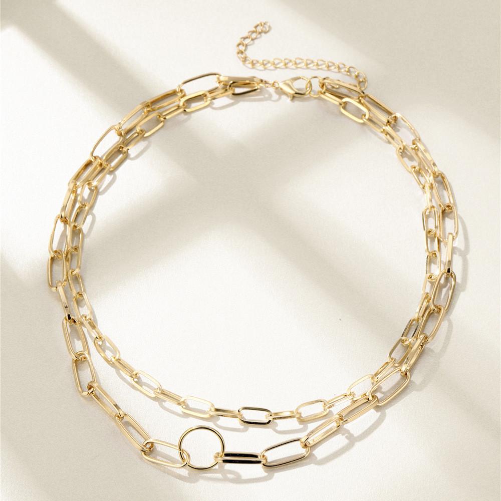 Layer Double Stunning Chain Necklace For Women With Elegant Geometric Design And Alloy Composition