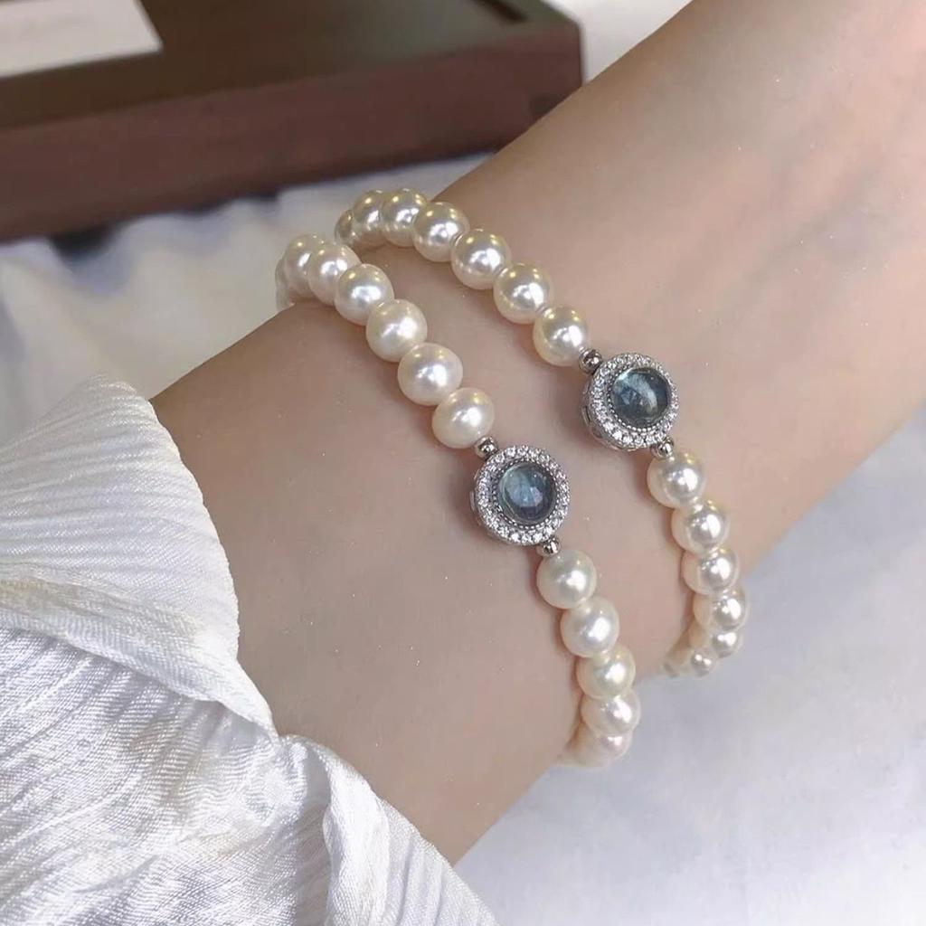 French Style Aquamarine Bracelet for Women, Ins Light Luxury Niche Design, Elegant Best Friend Birthday Gift