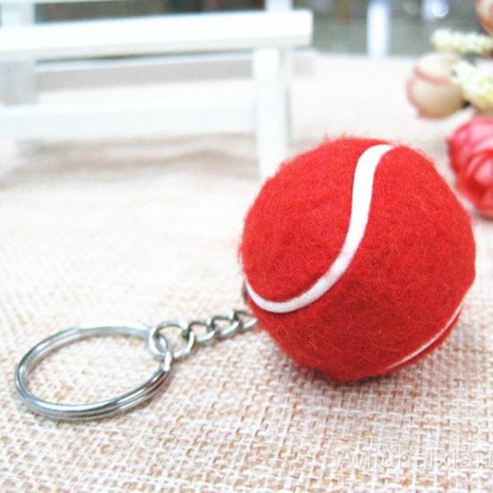 Key Ring Soft Lovely Flocking Mini Sport Ball Tennis Keychain for Kids