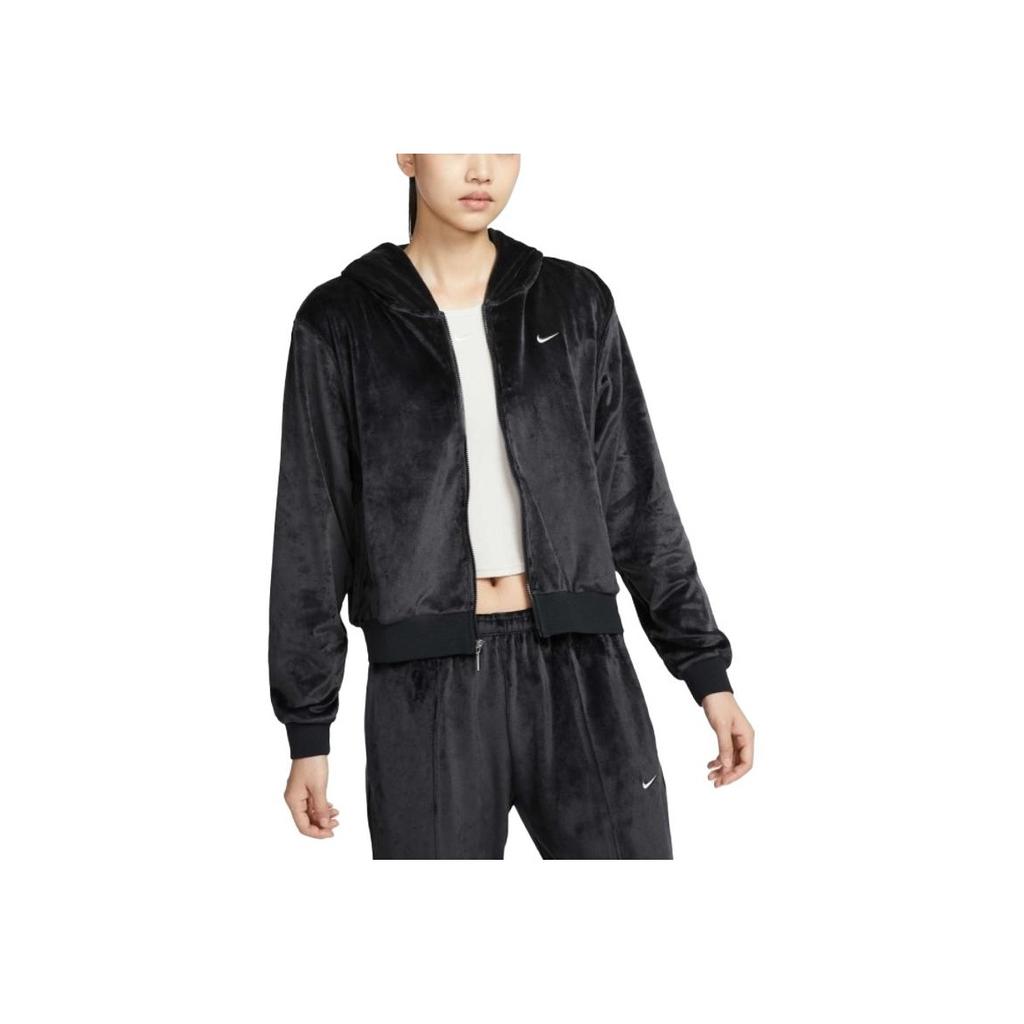 Nike Bluza z kapturem NSW NK CHLL VLR FZ Jednolity kolor Wszechstronna Wygodna Miękka Kurtka z długim rękawem Kurtki damskie Czarna HJ0958010