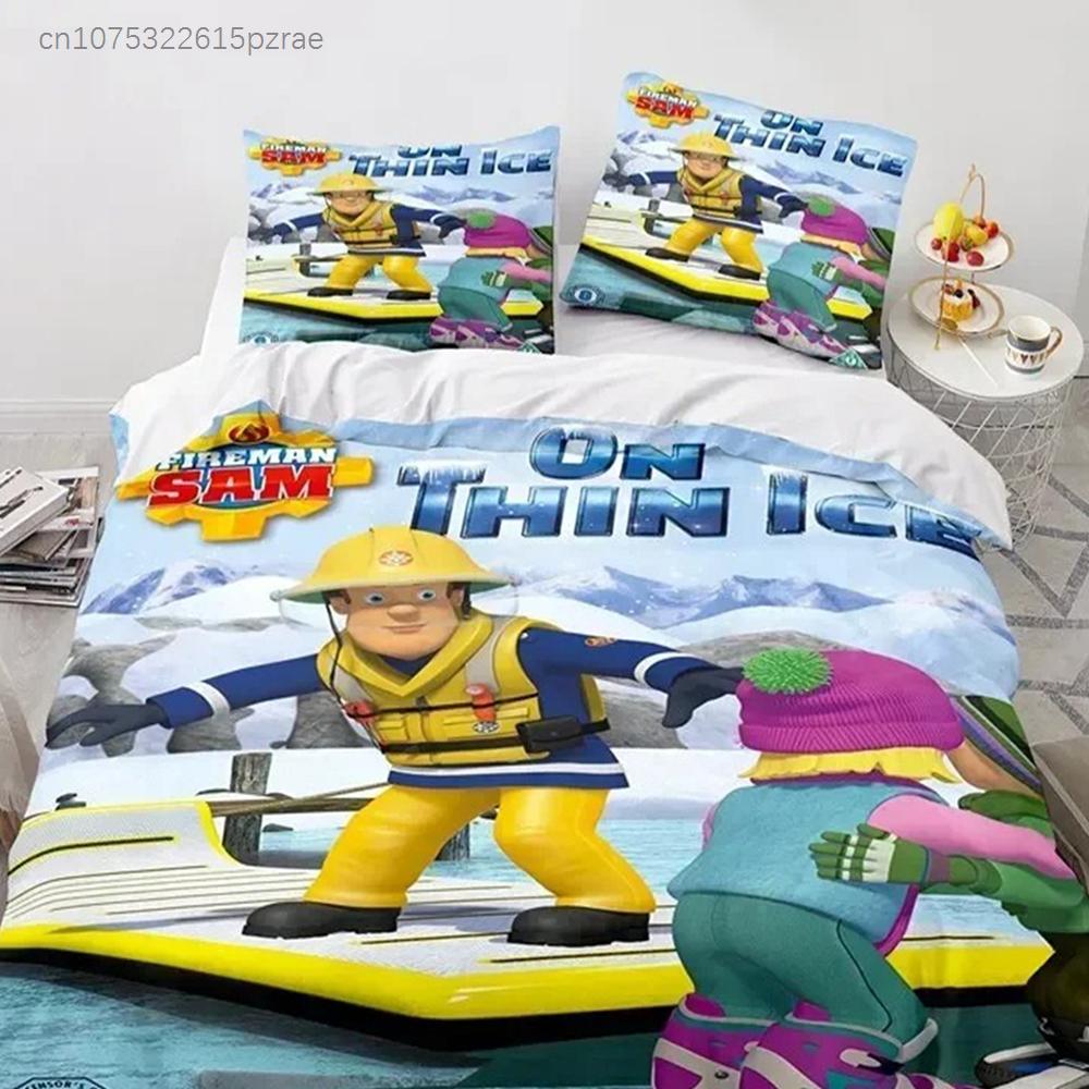 3D Print Cartoon Fireman Sam Bedding Set Duvet Cover With Pillowcase Single Double Twin Full Queen King Size