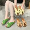 2025 Summer New Fish Mouth Cool Slippers Women's Handmade Retro Mori Niche Design Low-heeled Leather Slippers Outdoor Wear