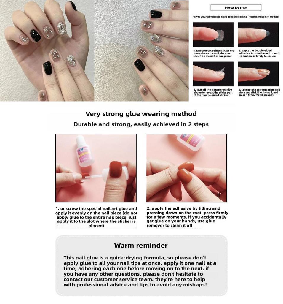 Nagelsticker Handgemachtes Set Mit Schwarzen Glänzenden Strasssteinen Stern Geeignete Muster