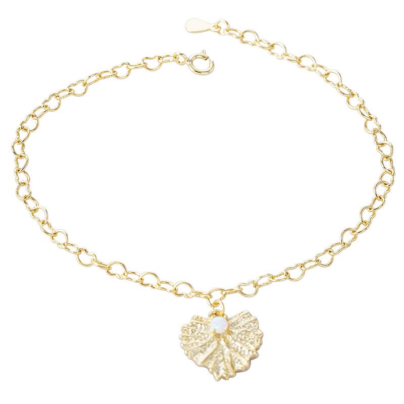 

S925 Серебряный браслет Ins Niche Design Love Leaf Tag Опаловый браслет в форме сердца для женщин Adjustable size
