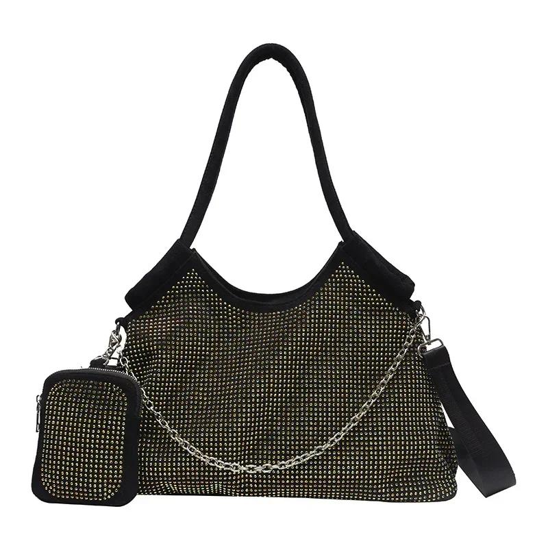 New Shiny Rhinestone Women's Handbag Large Shopping Bag Fashion DinnerBag Underarm Shoulder Bags Women's Party Commuter Bag