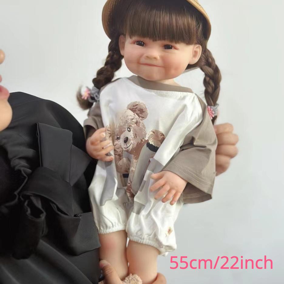 BZDOLL Lifelike 55cm 22inch Smiling Girl Reborn Baby Doll with Full Soft Vinyl Body, Newborn Princess Toddler Bebe Toy for Kids Birthday Gifts