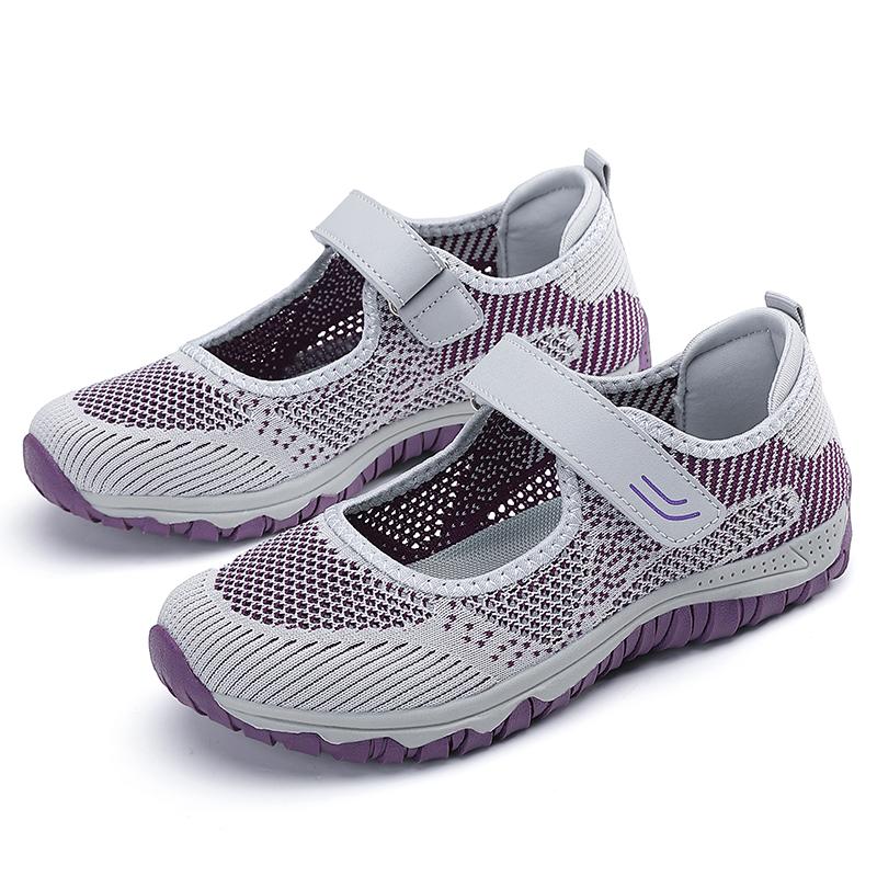 2025 New Women's Breathable Mesh Buckle Shoes, Comfortable and Casual Daily Sports Shoes, Anti Slip Soft Sole Big Size 42 Purple