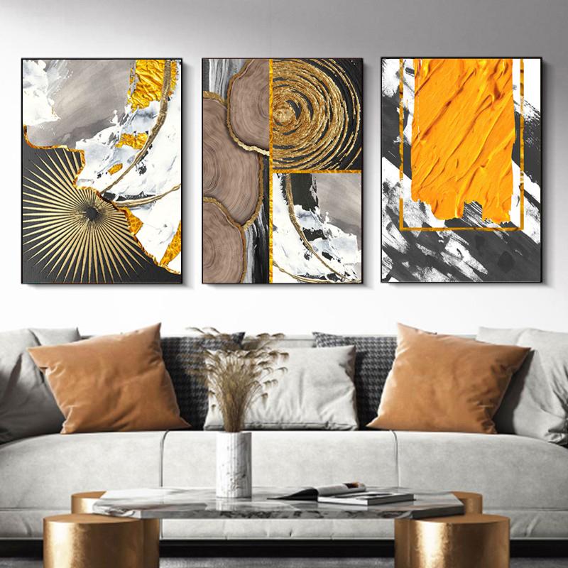 Abstrakte Geometrie Puzzle Leinwand Malerei Wand Kunst Goldene Kunst Poster und Drucke für Wohnzimmer Dekoration Cuadros