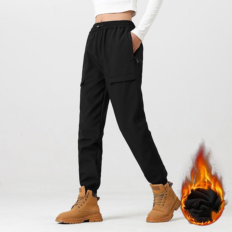 

Женские осенне-зимние утепленные стеганые альпинистские брюки однотонные простые ветрозащитные водонепроницаемые брюки для бега M чёрный