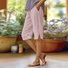 Women's Fashion Solid Color Loose Pocket Elastic Waist Cotton Linen Casual Five Pants