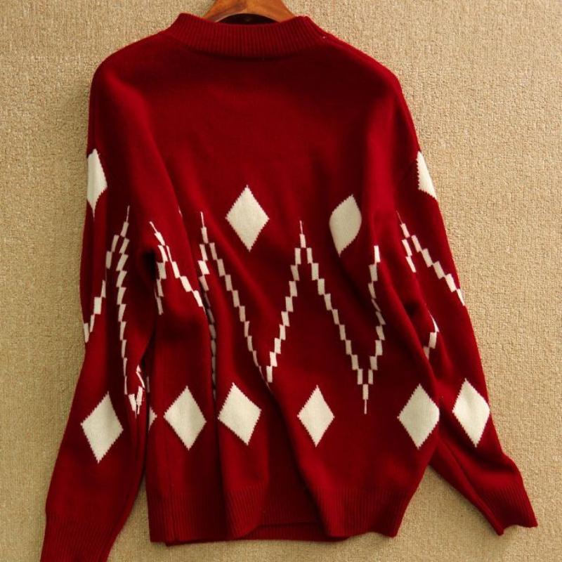 Žakárový svetr s diamantovým žebříčkem dámský svetr 2022 nový svetr s kulatým výstřihem stažený svetr s dlouhým rukávem spodní svetr dámská