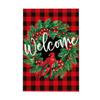 Welcome Christmas Garden Flag 12x18 Inch Double Sided Holly Berry Garland Plaid Christmas Winter Holiday Small Yard Flag For Outdoor Dec