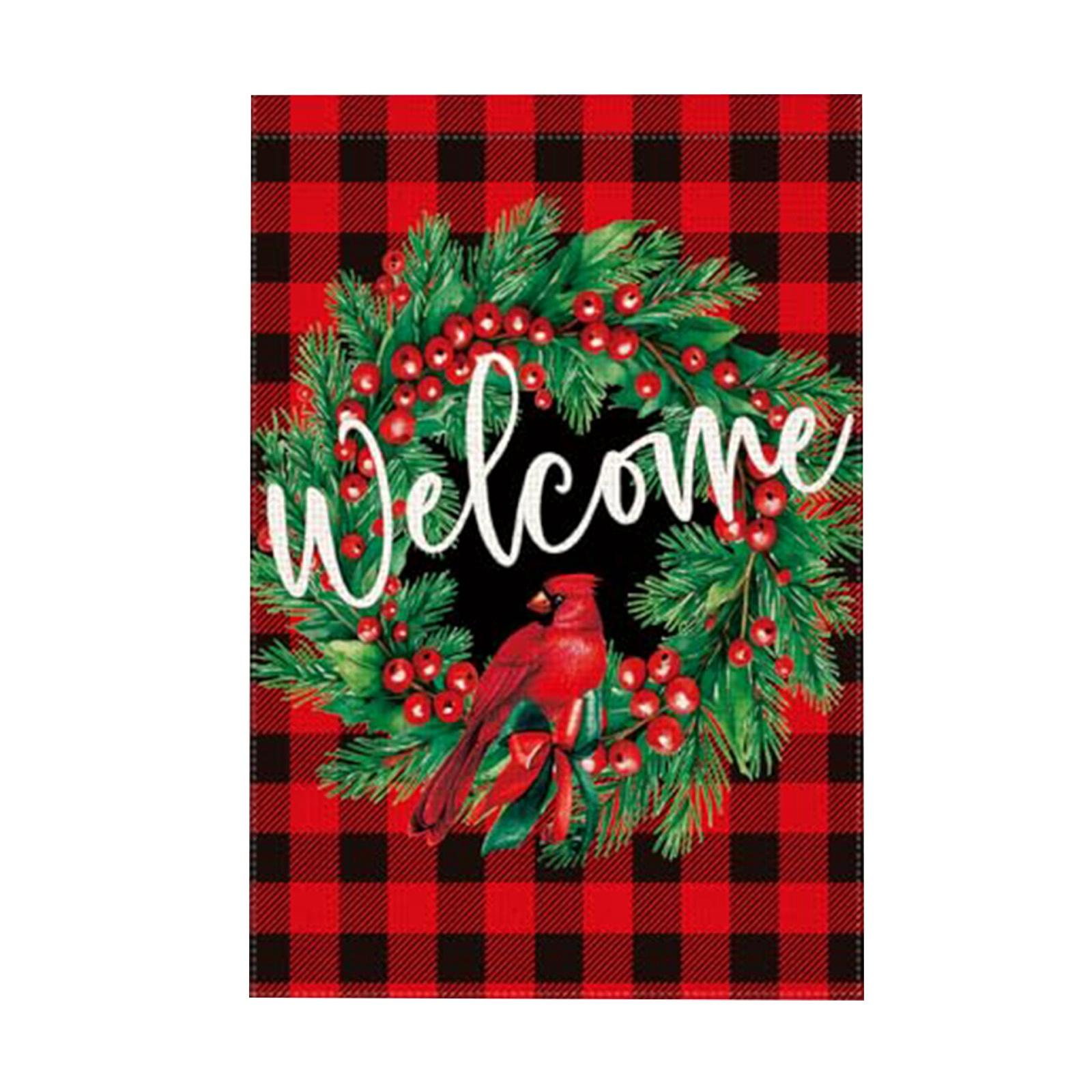 

Welcome Christmas Garden Flag 12x18 Inch Double Sided Holly Berry Garland Plaid Christmas Winter Holiday Small Yard Flag For Outdoor Dec One Size