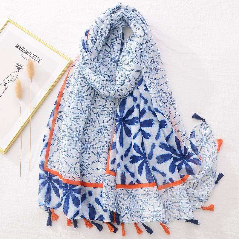 Cotton Linen Women Silk Scarf Floral Print Tassel Beach Shawl Femme Mujer Pareo Muffler Bufandas Stoles Hijab Bandana Summer