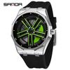 Sanda Men's Waterproof Alloy Car Wheel Design Silicone Wristwatch