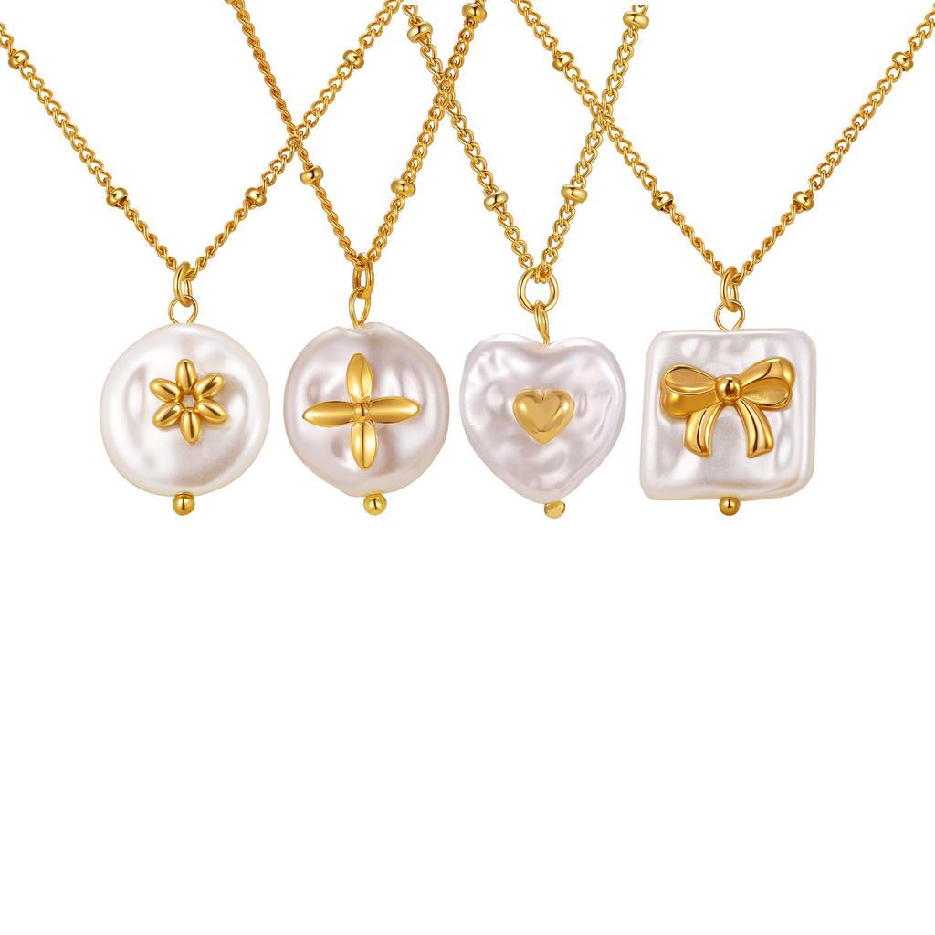 Wind Elegant Temperament Women'S Necklace, Stainless Steel Bead Chain Irregular Pearl Pendant Necklace Nc-2359