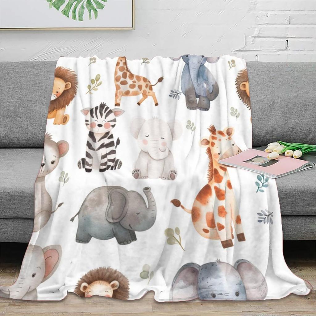 Cartoon Lion Elephant Animal Digitalprinted Polyester Velvet Flannel Cover Blanket Fleece Soft Sofa Cover Blankets for Beds