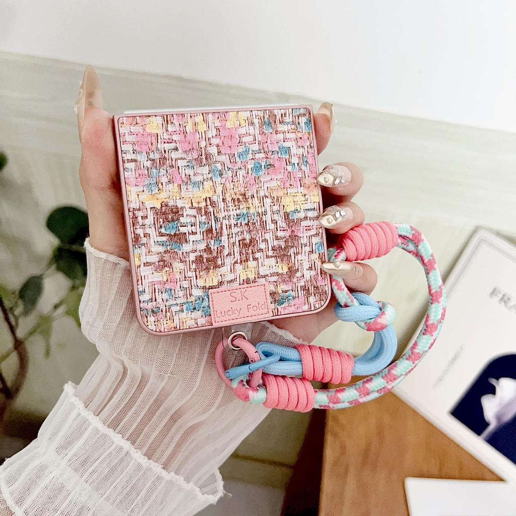 Samsung Z Flip7 Iridescent Protective Case: Woven Texture with National Style Auspicious Clouds Embroidery for Women, fits Flip6/5/4.