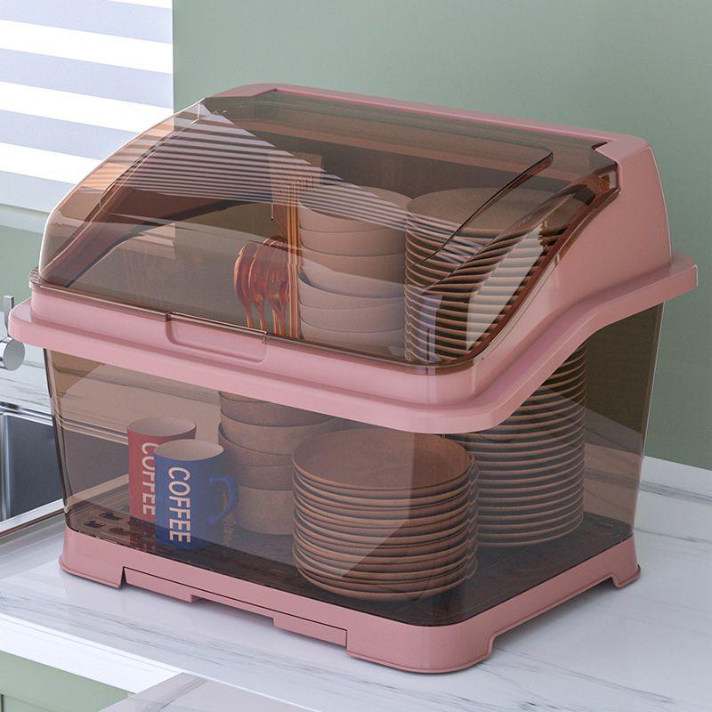 Bowl & Chopstick Storage Box with Lid - Kitchen & Dorm Use, Plastic with Drainage, Bowl & Plate Shelf Organizer, Cabinet Bowl Rack